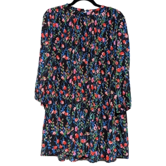 ZARA Floral Annie Long Sleeve Pleated Mini Dress - Picture 1 of 8